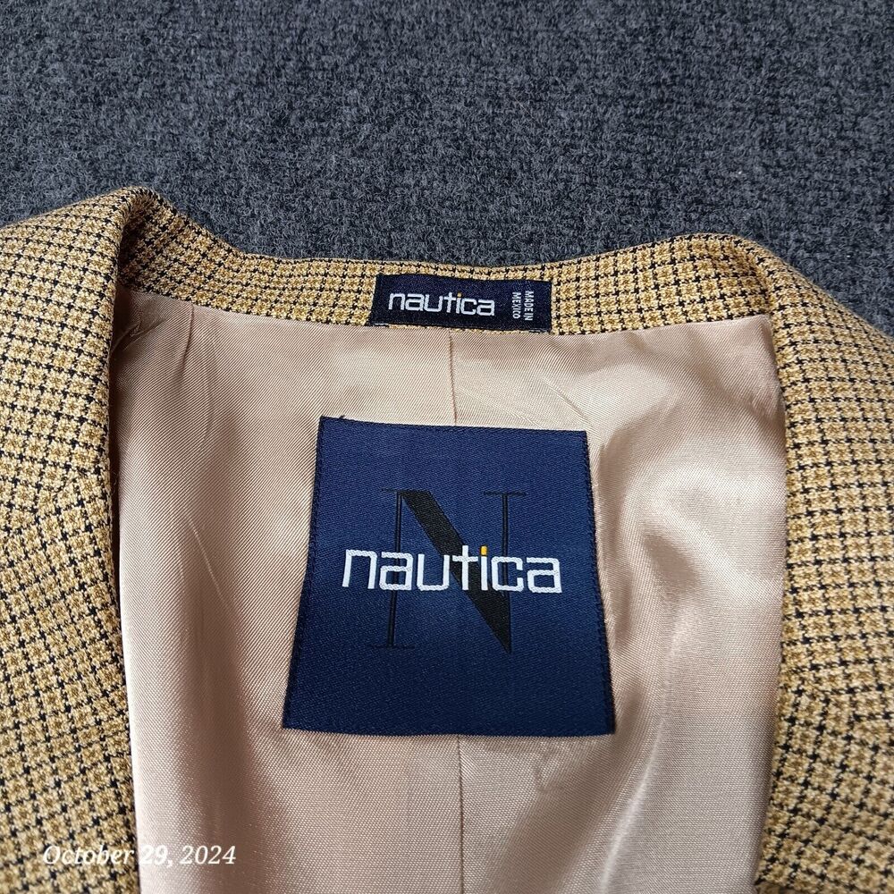 Nautica Blazer Men 44 Long Brown Mini Plaid 3 Button Silk‎ and Worsted Wool - Picture 5 of 8